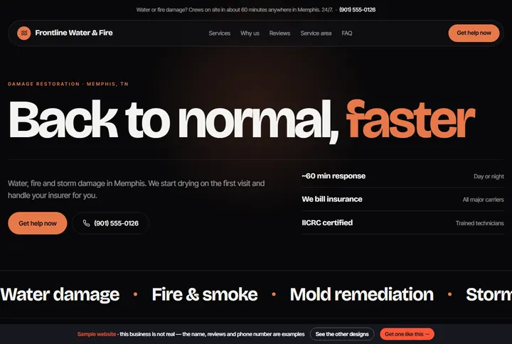 Sample website for a damage restoration