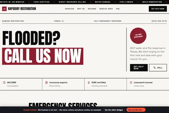 Swiss sample website for a damage restoration