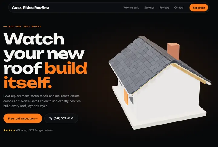 Sample website for Apex Ridge Roofing