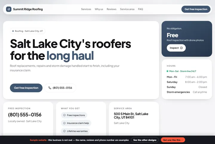 Bento sample website for a roofing
