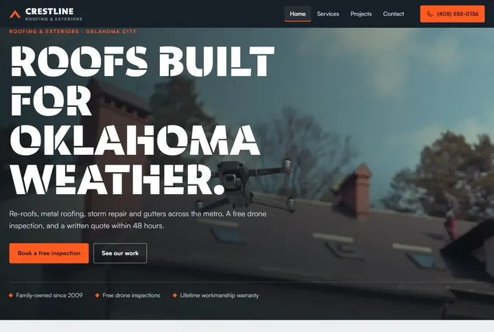 Sample website for Crestline Roofing & Exteriors