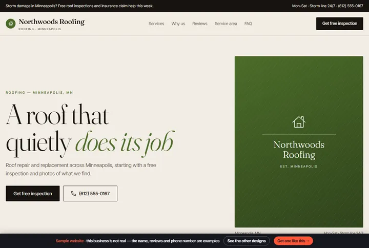 Paper sample website for a roofing