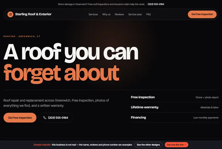 Pulse sample website for a roofing