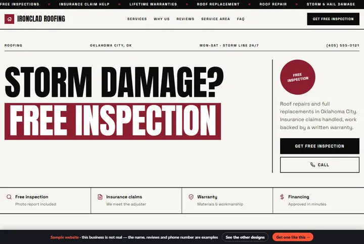 Swiss sample website for a roofing